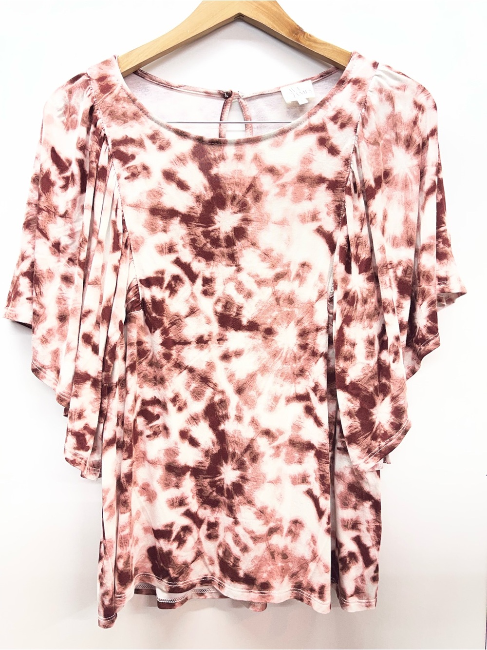 Ava James Women's Rose Pink Tie-Dye Flutter Sleeve Tunic